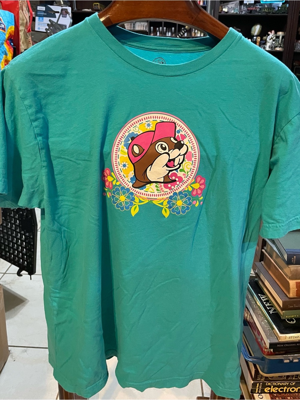 Teal Short Sleeve Graphic Tee with Playful Character